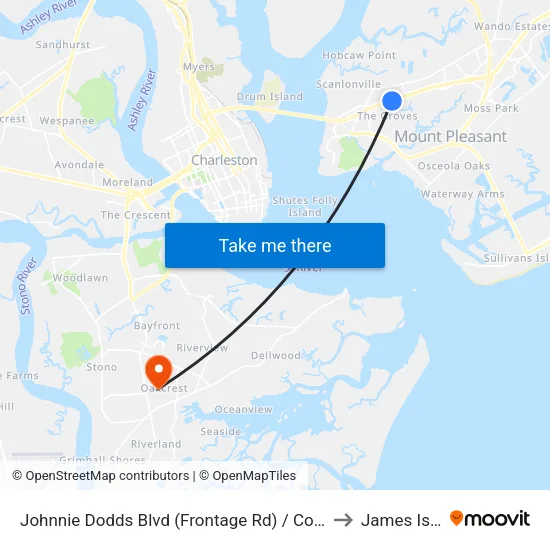 Johnnie Dodds Blvd (Frontage Rd) / Cottingham Dr to James Island map