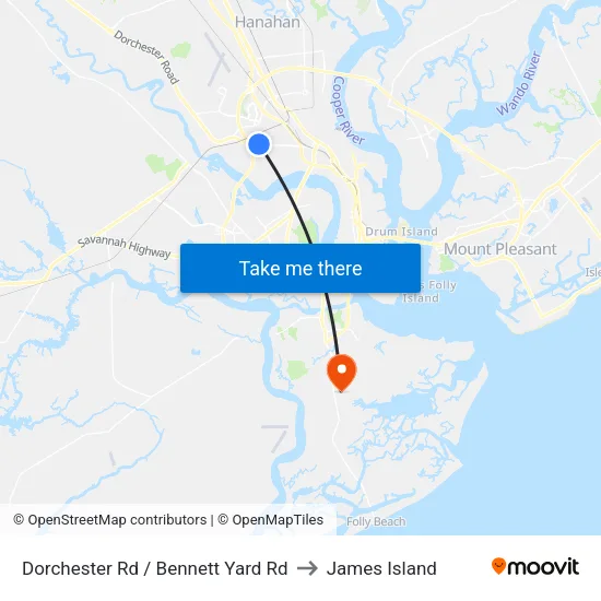 Dorchester Rd / Bennett Yard Rd to James Island map