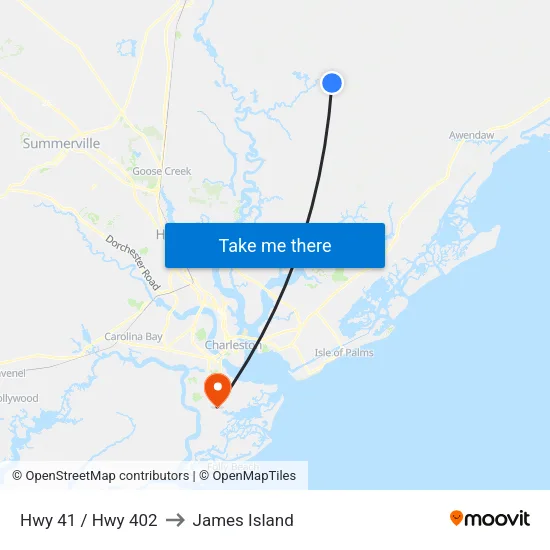 Hwy 41 / Hwy 402 to James Island map