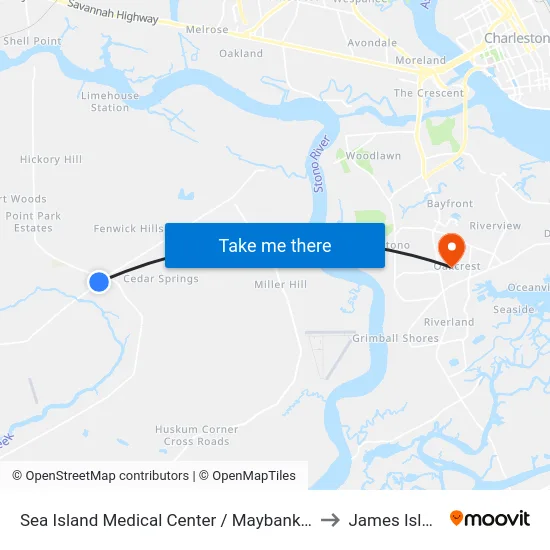 Sea Island Medical Center / Maybank Hwy to James Island map