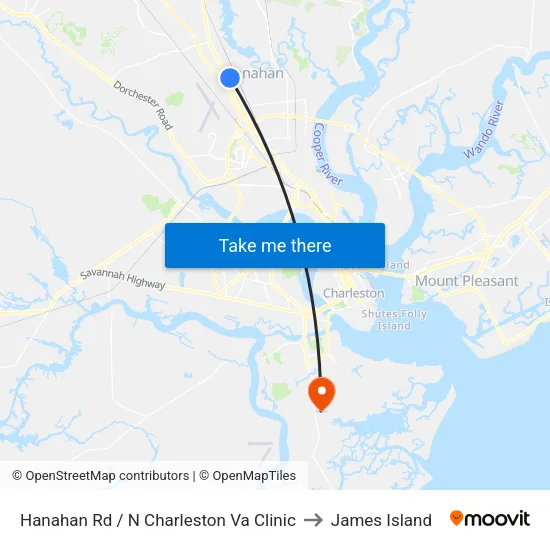 Hanahan Rd / N Charleston Va Clinic to James Island map