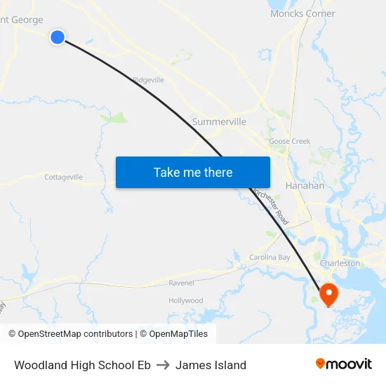 Woodland High School Eb to James Island map