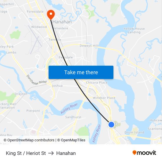 King St / Heriot St to Hanahan map