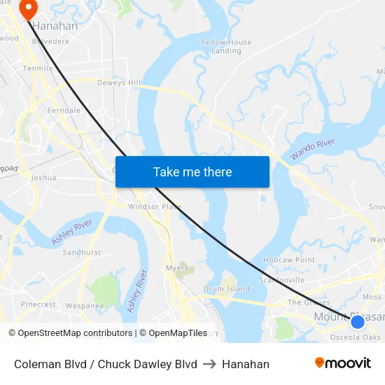 Coleman Blvd / Chuck Dawley Blvd to Hanahan map