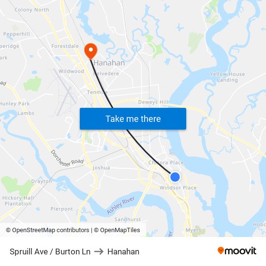 Spruill Ave / Burton Ln to Hanahan map