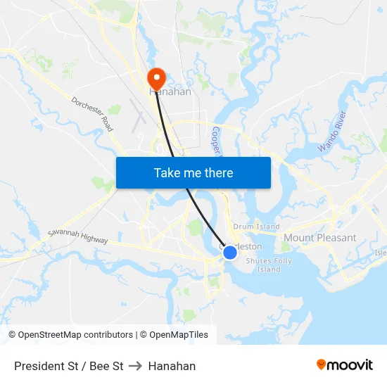 President St / Bee St to Hanahan map