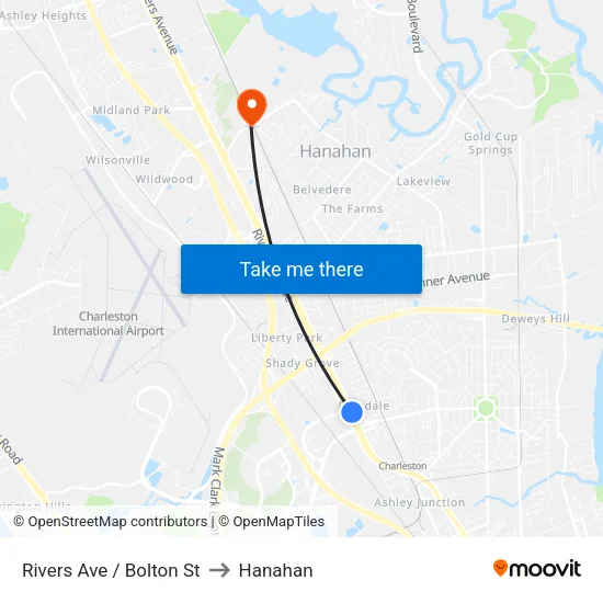 Rivers Ave / Bolton St to Hanahan map