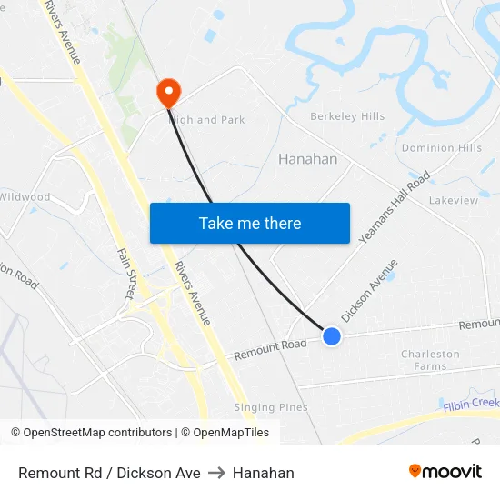 Remount Rd / Dickson Ave to Hanahan map