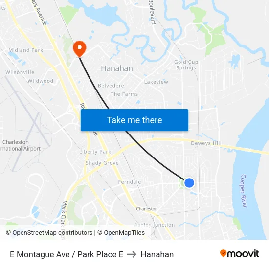 E Montague Ave / Park Place E to Hanahan map