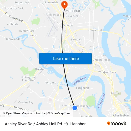 Ashley River Rd / Ashley Hall Rd to Hanahan map