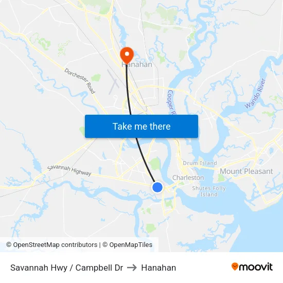 Savannah Hwy / Campbell Dr to Hanahan map