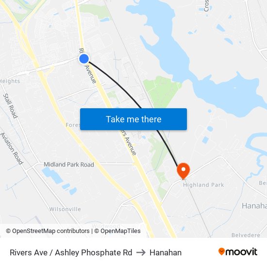 Rivers Ave / Ashley Phosphate Rd to Hanahan map