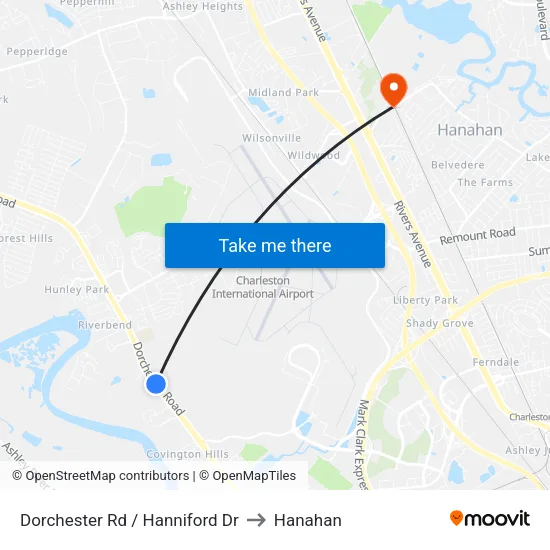 Dorchester Rd / Hanniford Dr to Hanahan map