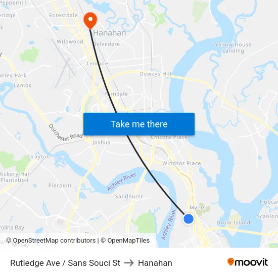 Rutledge Ave / Sans Souci St to Hanahan map
