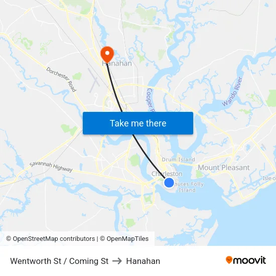 Wentworth St / Coming St to Hanahan map