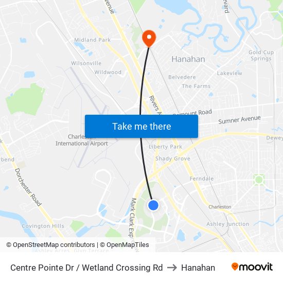 Centre Pointe Dr / Wetland Crossing Rd to Hanahan map