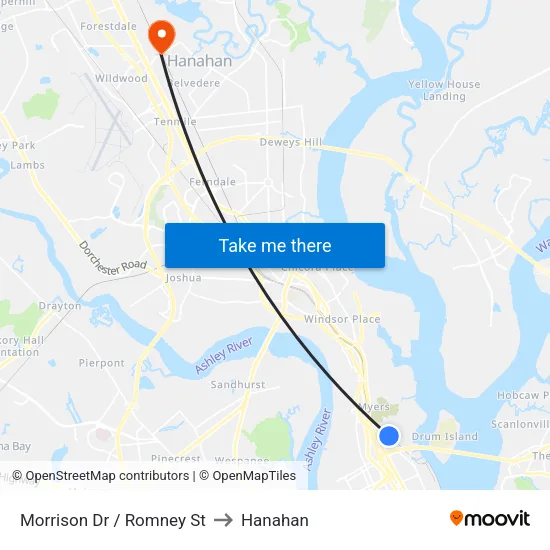 Morrison Dr / Romney St to Hanahan map