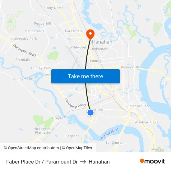 Faber Place Dr / Paramount Dr to Hanahan map