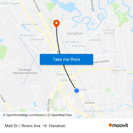 Mall Dr / Rivers Ave to Hanahan map