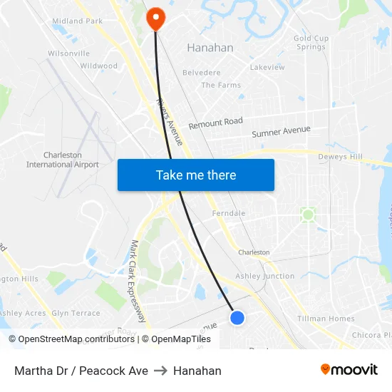 Martha Dr / Peacock Ave to Hanahan map