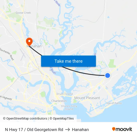 N Hwy 17 / Old Georgetown Rd to Hanahan map