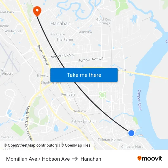 Mcmillan Ave / Hobson Ave to Hanahan map