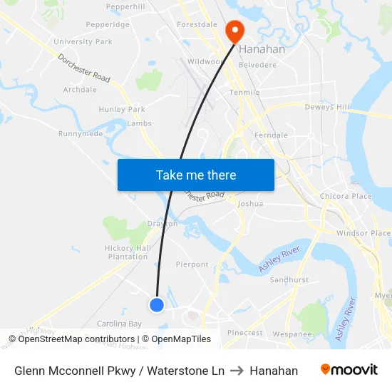 Glenn Mcconnell Pkwy / Waterstone Ln to Hanahan map