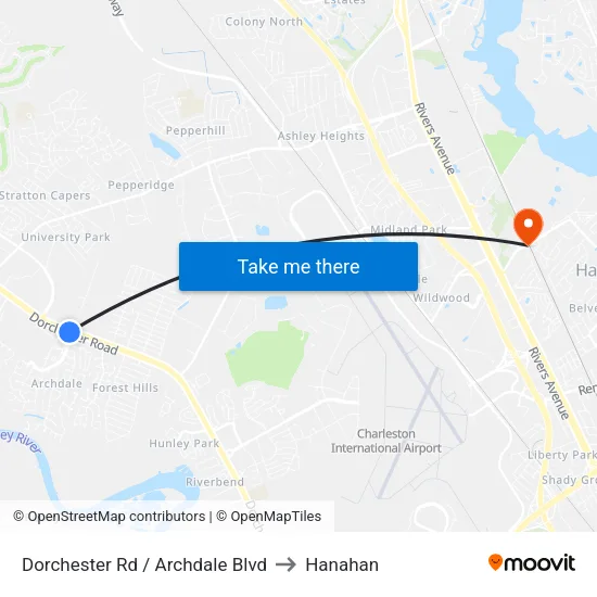 Dorchester Rd / Archdale Blvd to Hanahan map