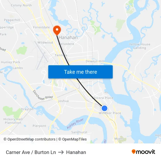 Carner Ave / Burton Ln to Hanahan map