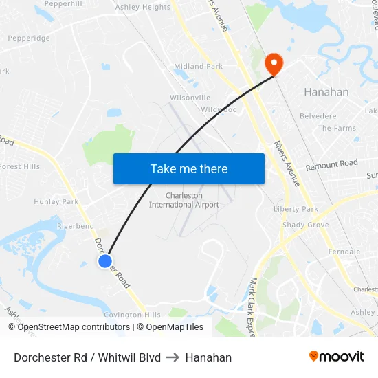 Dorchester Rd / Whitwil Blvd to Hanahan map