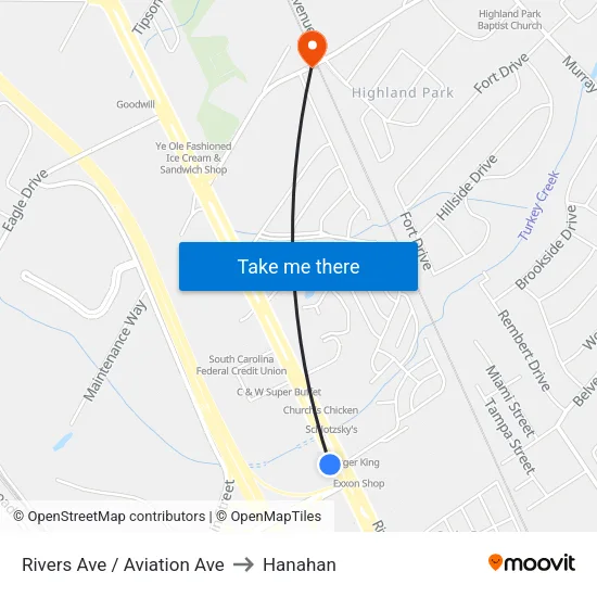 Rivers Ave / Aviation Ave to Hanahan map
