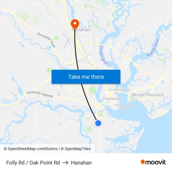 Folly Rd / Oak Point Rd to Hanahan map