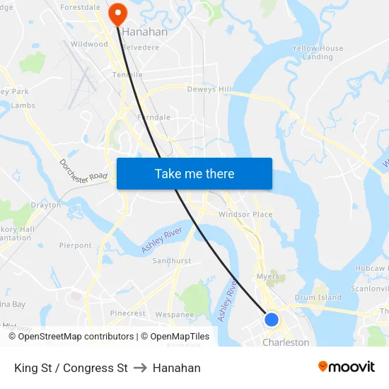 King St / Congress St to Hanahan map