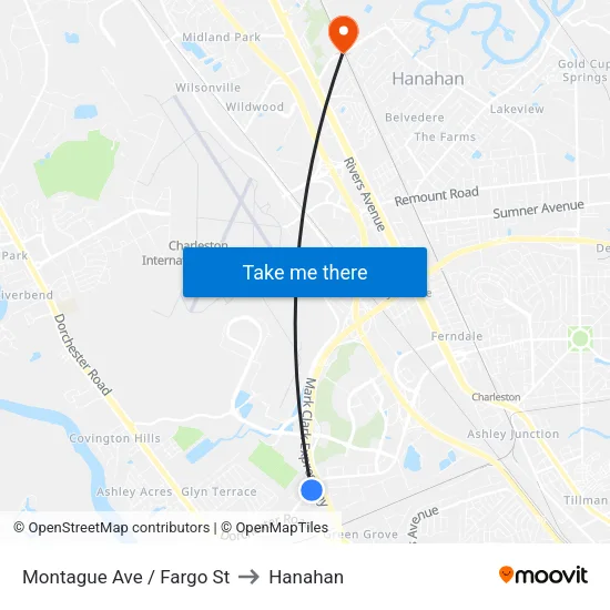Montague Ave / Fargo St to Hanahan map