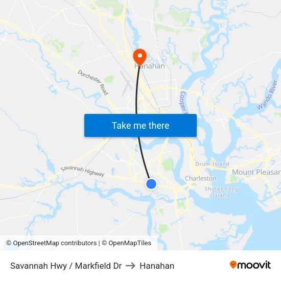 Savannah Hwy / Markfield Dr to Hanahan map