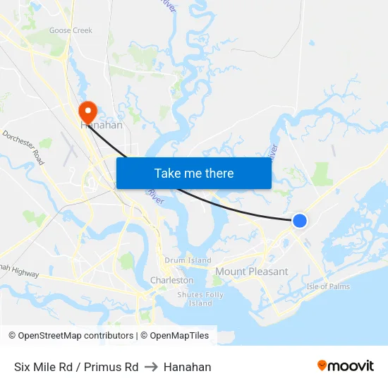 Six Mile Rd / Primus Rd to Hanahan map