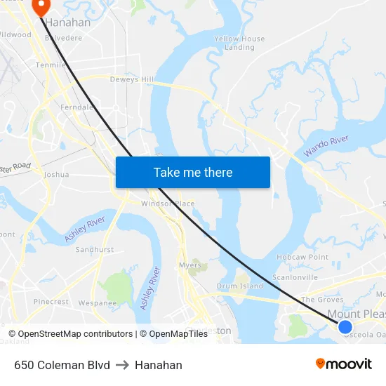 650 Coleman Blvd to Hanahan map