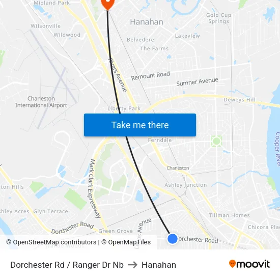 Dorchester Rd / Ranger Dr Nb to Hanahan map