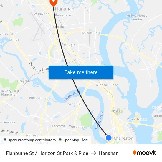 Fishburne St / Horizon St Park & Ride to Hanahan map
