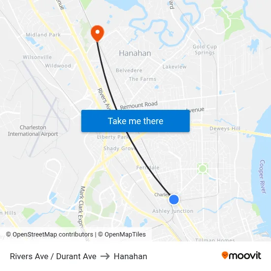 Rivers Ave / Durant Ave to Hanahan map