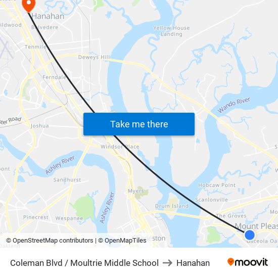 Coleman Blvd / Moultrie Middle School to Hanahan map