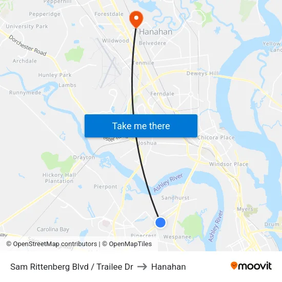 Sam Rittenberg Blvd / Trailee Dr to Hanahan map