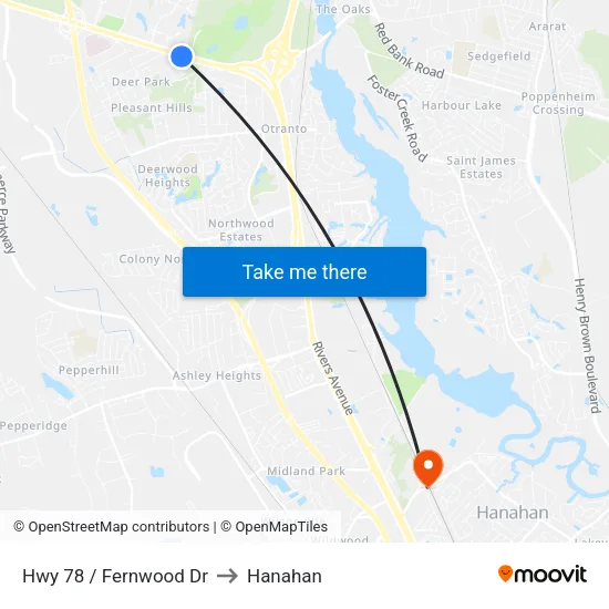 Hwy 78 / Fernwood Dr to Hanahan map