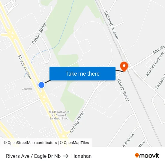 Rivers Ave / Eagle Dr Nb to Hanahan map