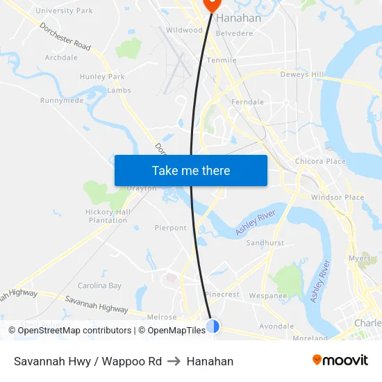 Savannah Hwy / Wappoo Rd to Hanahan map