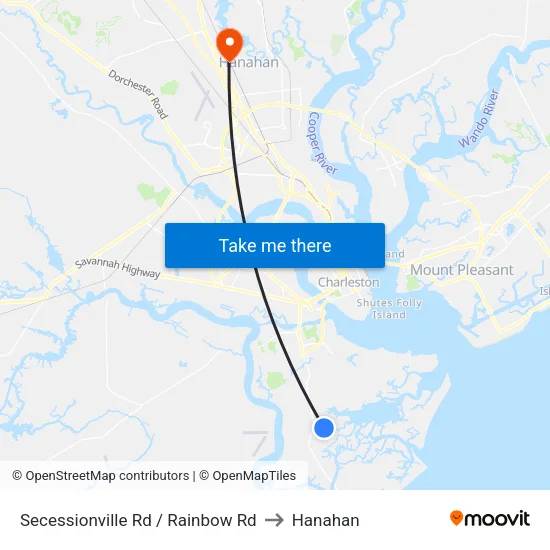 Secessionville Rd / Rainbow Rd to Hanahan map