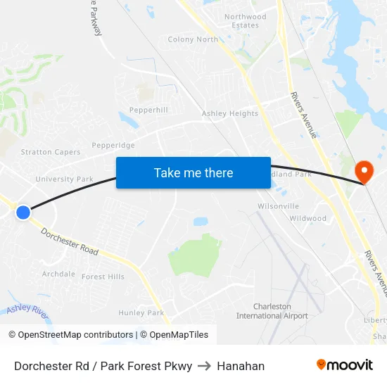 Dorchester Rd / Park Forest Pkwy to Hanahan map
