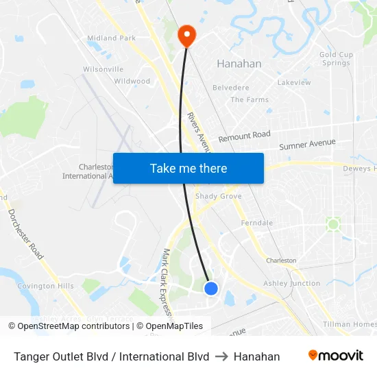 Tanger Outlet Blvd / International Blvd to Hanahan map