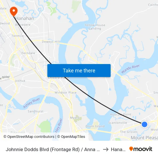 Johnnie Dodds Blvd (Frontage Rd) / Anna Knapp Blvd to Hanahan map