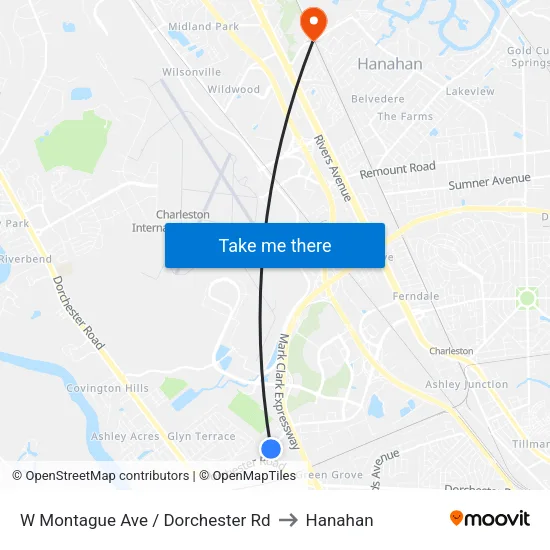 W Montague Ave / Dorchester Rd to Hanahan map